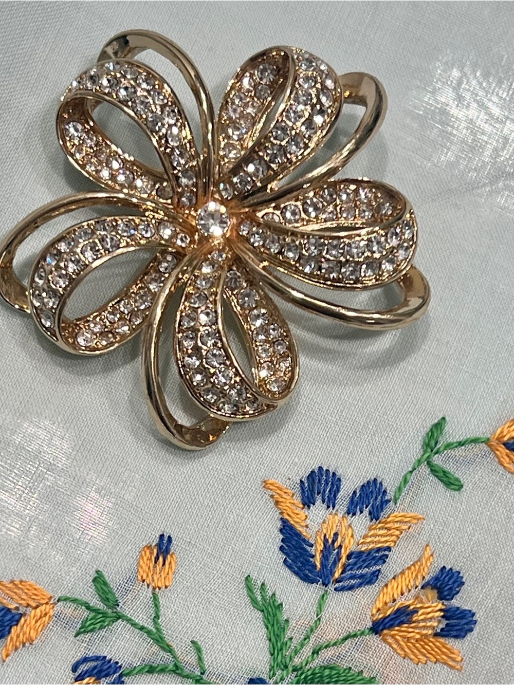 Monet Brooch - Gold tone Sparkling Floral Pin